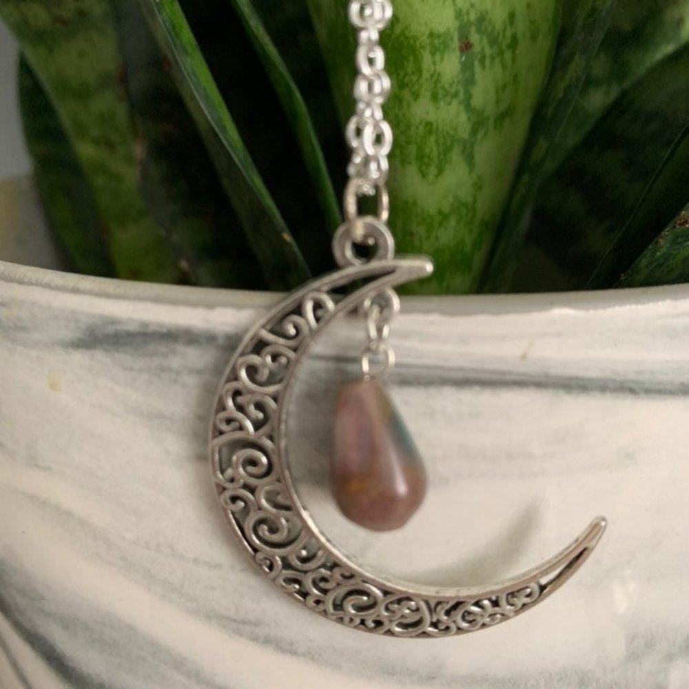 Mossy Jasper Agate Moon Necklace